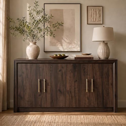 63" Sideboard Buffet Cabinet, Beveled Profile Design, Walnut