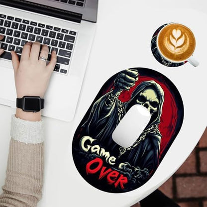 Small Mouse pad, Portable, Waterproof Non-Slip Rubber Bottom, Suitable for Wireless Mouse, Laptop Keyboard Tray for Both Men and Women, Office Travel 7.1x10.6in，Cool Skull