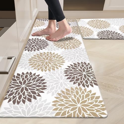 HEBE Anti Fatigue Kitchen Rugs Set of 2, Cushioned Kitchen Mats for Floor