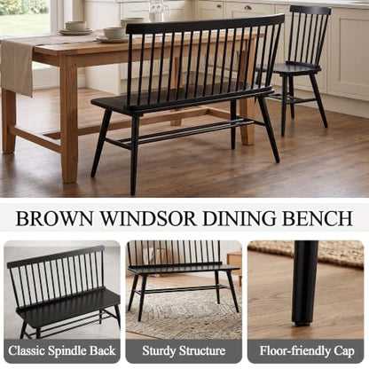 Entryway Bench, Black Dining Bench with Spindle Back