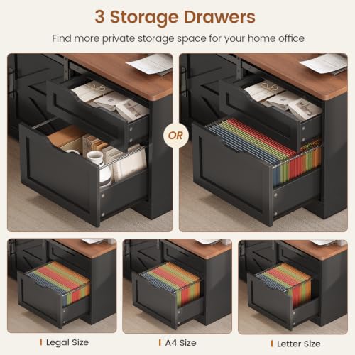 Farmhouse L Shaped Executive Standing Desk with Storage Drawers