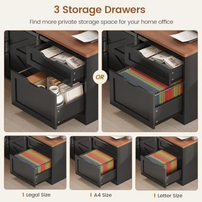 Farmhouse L Shaped Executive Standing Desk with Storage Drawers