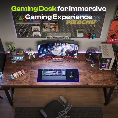 63 x 24 Inch Computer Desk, 0.95'' Thicker, Duty, Rustic Brown