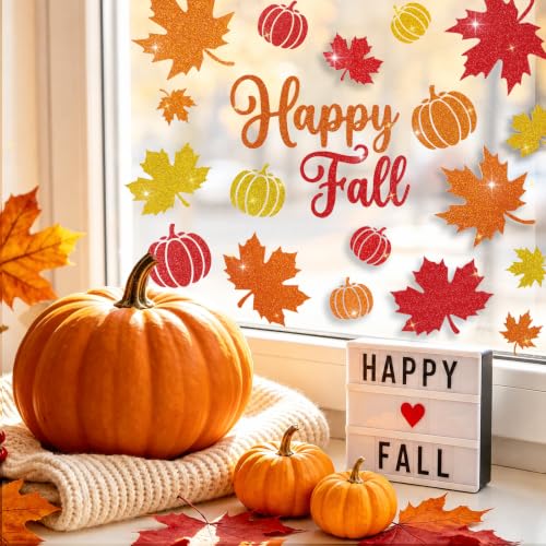 Glitter Fall Window Clings Autumn Thanksgiving Window Stickers Decals Decor