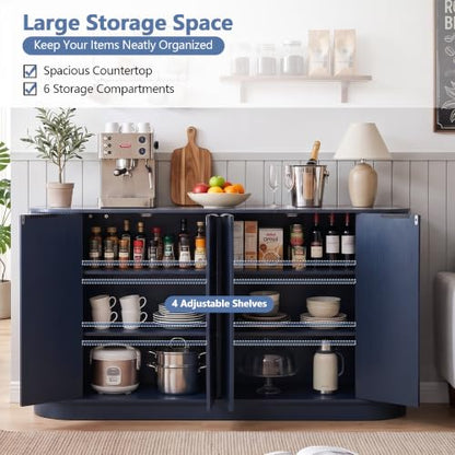 Modern Sideboard Buffet Cabinet with Storage, 59” Curved Credenza,Blue