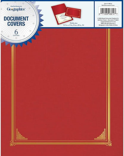 Geographics Classic Linen Red Certificate Holders with Gold Foil Border, 9.75" x 12.5", Pack of 6 – Premium Document Covers for Awards, Diplomas & Certificates