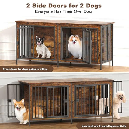 63" Dog Crate Furniture for 1 or 2 Dogs, Brown (DC102)