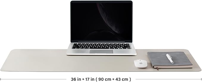 Leather Desk Mat - Non-Slip PU Desk Pad for Office and Home - Desk Organization and Accessories - Ideal for Large Mouse Pad and Desk Mats on Top of Desks (Light Gray,36"x 17")
