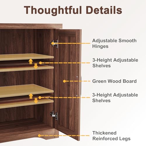 55" Fluted Sideboard Buffet Cabinet with Storage,Walnut