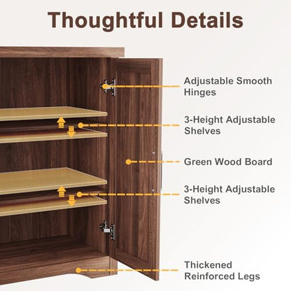 55" Fluted Sideboard Buffet Cabinet with Storage,Walnut