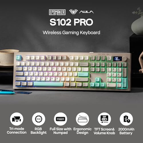EPOMAKER Aula S102 PRO Membrane Gaming Keyboard w/TFT Screen & Volume Knob