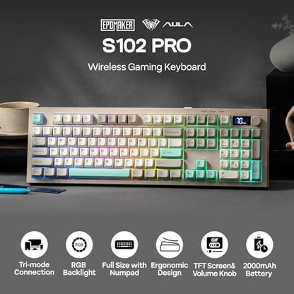 EPOMAKER Aula S102 PRO Membrane Gaming Keyboard w/TFT Screen & Volume Knob