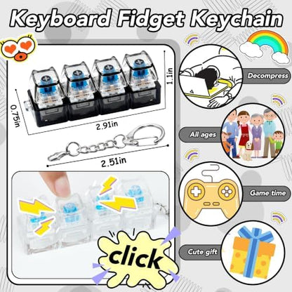 2 PCS Clear & Black Keyboard Fidget Toy, Cat Shape Keyboard Fidget Keychain 4-in-1 Keyboard Decompression Button Finger Clicker Toys, Cute Button Stress Relief Fidget Gifts to Relief Stre (Cat)