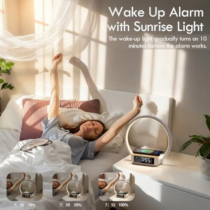 WILIT Bedside Lamp with Alarm Clock, Sunrise Wake-up Light, Wood Grain