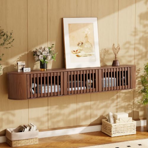 71''Fluted Floating TV Stand Wall Mounted for 65-80 Inch TV-Walnut