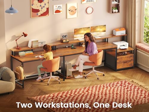 66" Reversible L Shaped Office Desk with Power Outlet, File Drawer