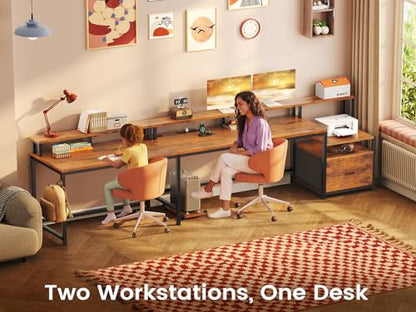 66" Reversible L Shaped Office Desk with Power Outlet, File Drawer