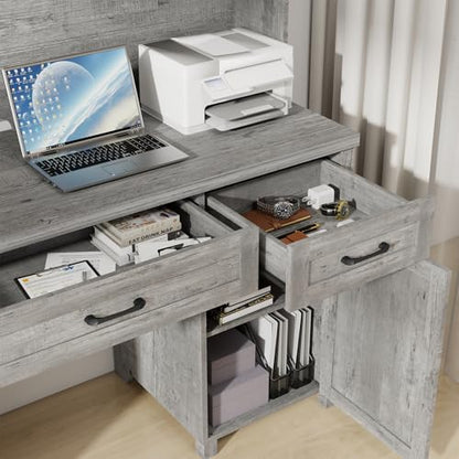 Farmhouse 61'' Executive Desk with 5 Drawers,Grey