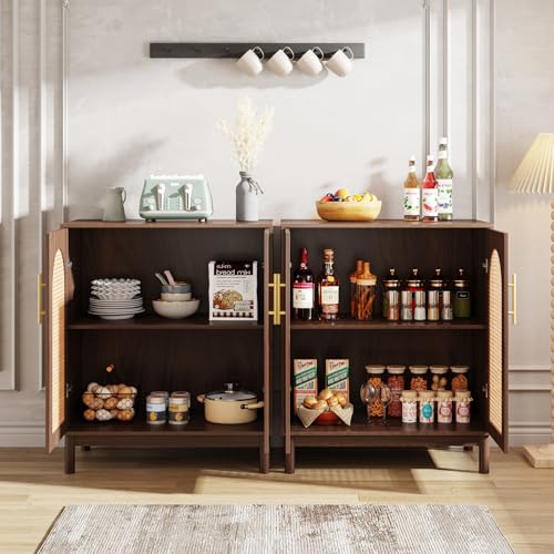 Set of 2 Rattan Sideboard, 59” Buffet Cabinet with Storage