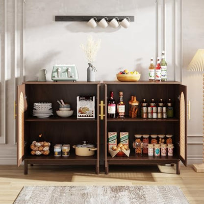 Set of 2 Rattan Sideboard, 59” Buffet Cabinet with Storage
