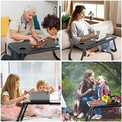 Zapuno Laptop Lap Desk, Foldable Laptop Table Tray with 4 USB Ports Storage Drawer and Cup Holder, Lap Bed Desk Notebook Stand Laptray Portable Standing Table for Bed Couch Floor