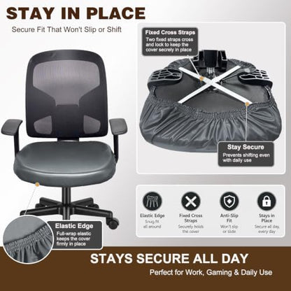 NeColorLife Large Waterproof PU Leather Office Chair Seat Cover