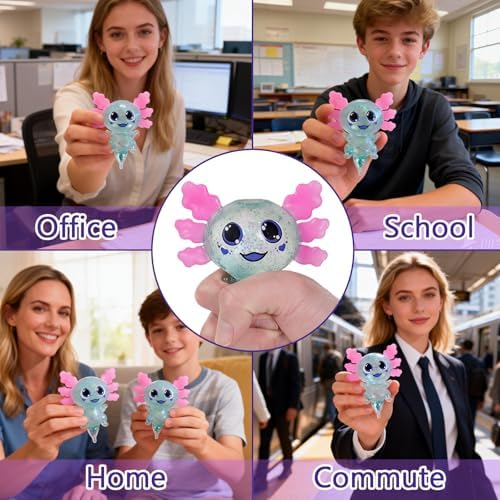 Axolotl Squishy Toy Squeeze Stress Relief Fidget Sensory Toy for Kids Adults, Cute Handheld Stress Ball for Anxiety and Focus, Purple Big Ears(Blue)