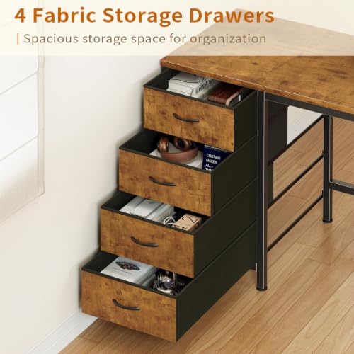 58" L Shaped Desk with Bookshelf and 3 Drawers for Home Office