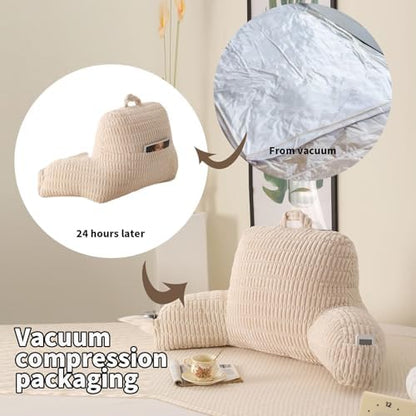 Large Reading Pillow for Sitting Up with Arms,White Corduroy