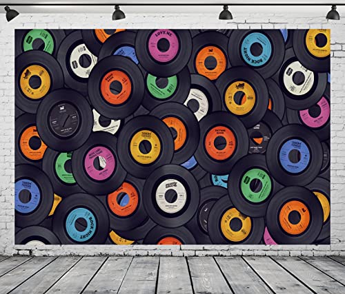 BELECO 7x5ft Fabric Retro Music Records Backdrop 1950s Rock Roll Vinyl Record Backdrop Disco Dance Concert Party Musical Background Music Theme Party Decorations Photo Booth Studio Props Wallpaper - size: 7x5FT