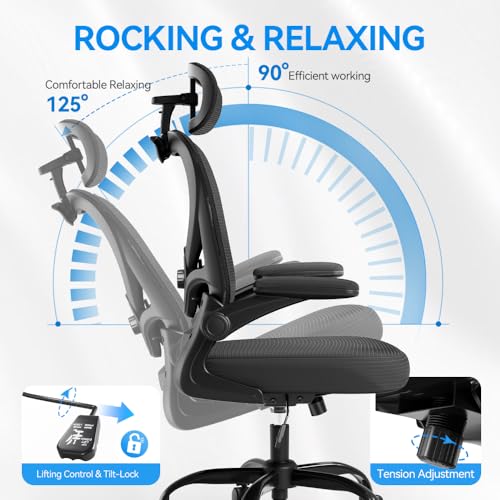 Ergonomic Office Chair, Mesh Home Office Desk Chairs with 3D Headrest