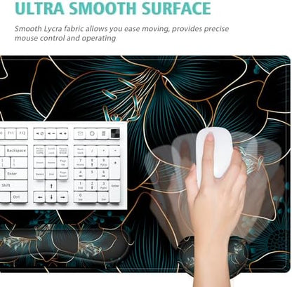 Keyboard Mouse Pad Set,Large Gaming Mouse Pad+Keyboard Wrist Rest+Wrist Rest+Coaster,Computer Desk pad Set Wrist Support for Office Desktop Laptop. (35.4" x 15.7") Extended Desk Mat (Floral)