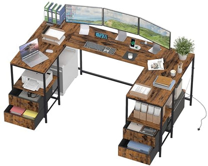 67" U Shaped Computer Desk, Reversible L Shaped Gaming Desk