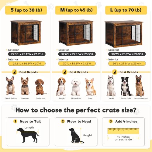 3-in-1 Wooden Dog Crate Furniture, Side Table & Kennel with Cushion