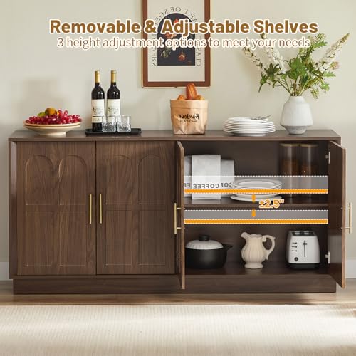 Arched Sideboard Buffet Cabinet with Storage, Walnut
