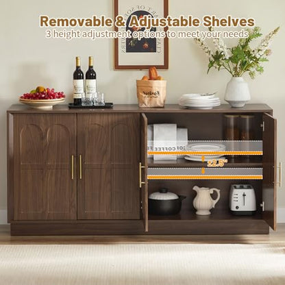 Arched Sideboard Buffet Cabinet with Storage, Walnut