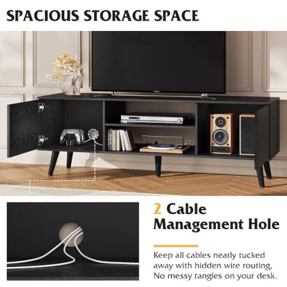 TV Stand for 55 60 Inch TV, Mid Century Modern, Black