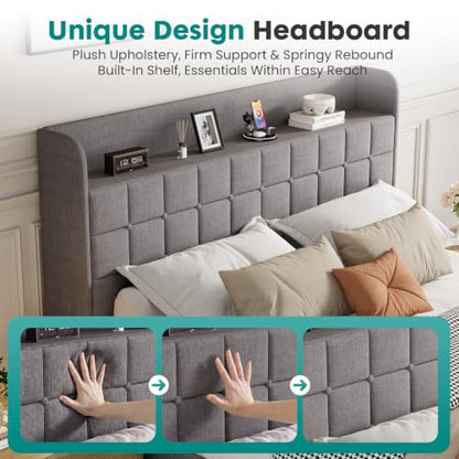 Full Bed Frame, Upholstered Platform Bed Frame with Storage Drawers