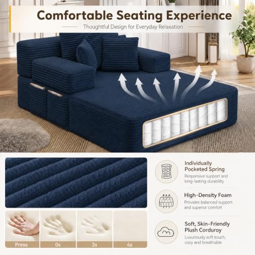 Oversized Chaise Lounge Chair Indoor,Corduroy Upholster Boneless Sofa Bed