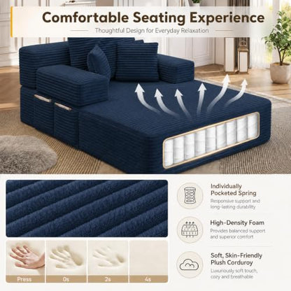 Oversized Chaise Lounge Chair Indoor,Corduroy Upholster Boneless Sofa Bed
