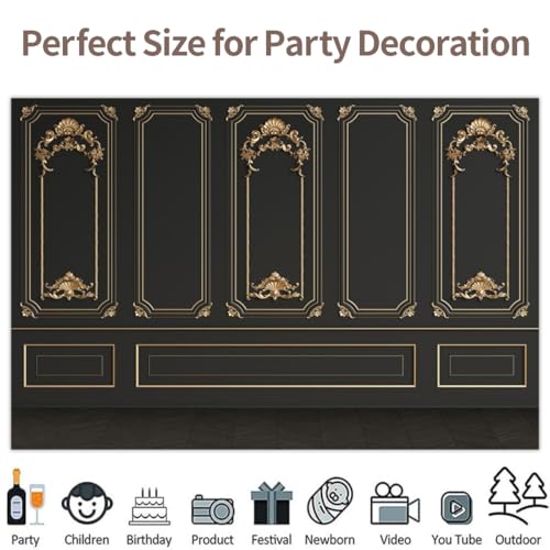 Great 20s Backdrop 16x7ft Vinyl Roaring 1920s Party Photography Background Luxury Black Gold Masquerade Wall Art Decor Dance Prom Photo Props - size: 16x7ft