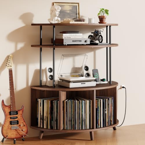 Large Record Player Stand with Power Outlets, 35.4" Turntable Stand