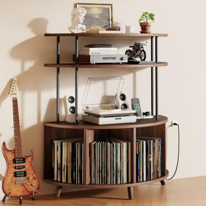 Large Record Player Stand with Power Outlets, 35.4" Turntable Stand