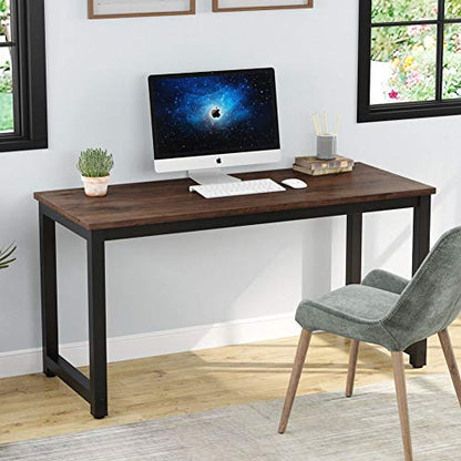 Computer Desk, 55 inch Large Office Desk Computer Table Study Writing Desk Workstation for Home Office, Rustic Brown