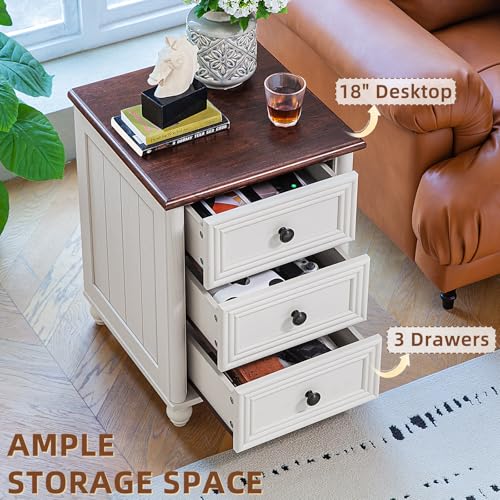 18" Night Stand with 3 Drawers, Farmhouse Modern Nightstand