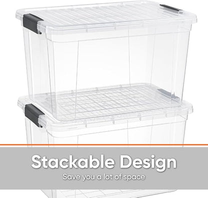 Superio Storage Bins with Lids, Clear Plastic Containers for Organizing, Stackable Totes, BPA Free, Odor Free, Organizer Boxes for Home, and Dorm (2 Pack, 14.25 Qt)