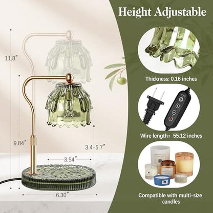 Candle Warmer Lamp with Timer Dimmer, Wax Melts Glass Lamp for Gift, Green