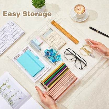 Briwooody 2 Pcs Acrylic Drawer Organizer, 15 x 18 x 2'', 7 Compartments