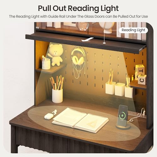 31.5" LED Study Desk with Hutch,Outlets,Reading Lights