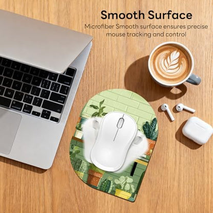 Contoured Oval Mouse Pad 6x8in Non-Slip for Laptop,Cute Cat